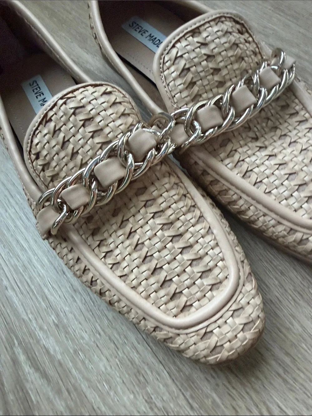 Steve Madden Beige Woven Chain Loafers